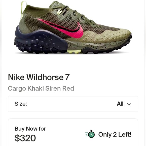 Nike Wildhorse7' Cargo KhakiSiren Red Trail/Running Hiking/Drive Sneaker Mens9.5 - Picture 11 of 16